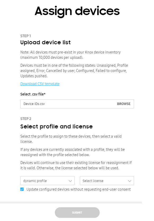 Bulk device actions